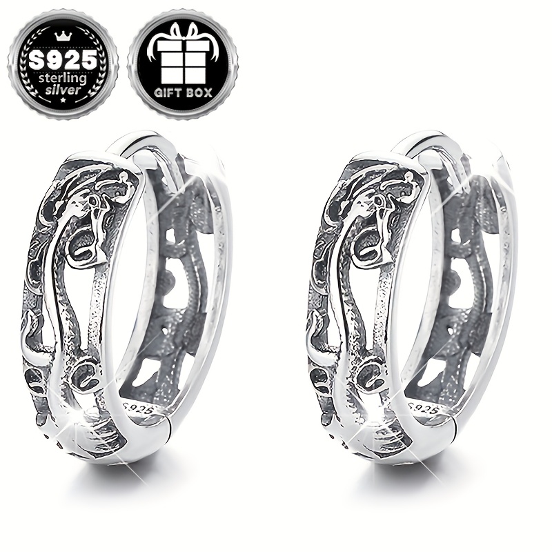 Sterling Silver Dragon Ear Studs with Chinese Totem Decorations
